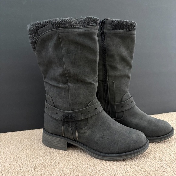 NWT MUK LUKS Women's Gray Mid-Calf Boots Size 7 Knit Cuff Side Zip Memory Foam - Picture 2 of 16